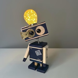 Steampunk Decor, Robot Toy, College Student Gift, Steampunk Robot, Dorm Room Decor, Decorative Table Lamp, Desk Accessories, Wooden Toys