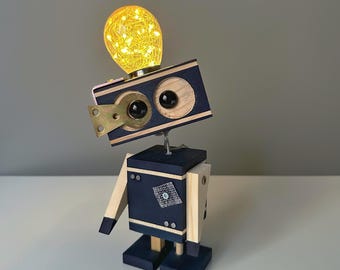 Steampunk Decor, Robot Toy, College Student Gift, Steampunk Robot, Dorm Room Decor, Decorative Table Lamp, Desk Accessories, Wooden Toys