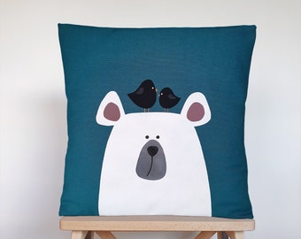 Polar Bear, Dorm Room Decor, Collage Student Gift, Bird Pillow, Decorative Pillows for Bed, Gift for Kids, Nursery Decor, Funny Pillow Cover