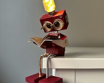 Arredamento Steampunk, Giocattolo Robot, Regalo per studenti universitari, Robot Steampunk, Arredamento dormitorio, Arredamento ufficio divertente, Accessori da scrivania, Giocattoli di legno, Geek