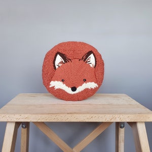 Fox Punch Needle Pillow – Handmade Tufted Animal Plush – Dorm Room Decor – Nursery Throw Pillow – Cute College Gift – Cozy Bed Cushion