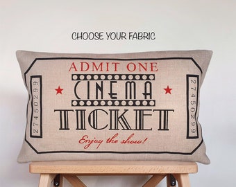 Cinema Decor, Linen Cushion, Pillows With Sayings, Cinema, Decorative Pillows for Couch, Pillow Cover, Movie Lover, Home Theater Decor