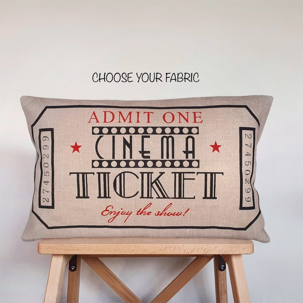 Cinema Decor, Linen Cushion, Pillows With Sayings, Cinema, Decorative Pillows for Couch, Pillow Cover, Movie Lover, Home Theater Decor