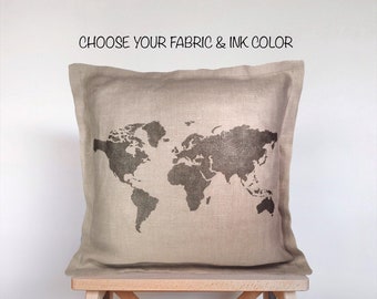 Custom Pillow Cover, Decorative Pillows for Couch, World Map Pillow, Dorm Room Decor, Travel Decorations, Farmhouse Cushion, Inspirational