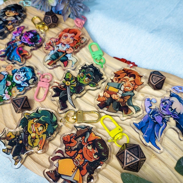 Porte-clés de rôle critique | Ensemble de porte-clés en acrylique CritRole 6 cm Campagne CR2 Mighty Nein Charms