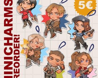 PREORDER Resident Evil Mini Acrylic Phone Charms  – 4cm | Leon kennedy, Grace, Jill, chris, Claire, Ada Wong mini keychain - RE2 RE4 RE9 RE1