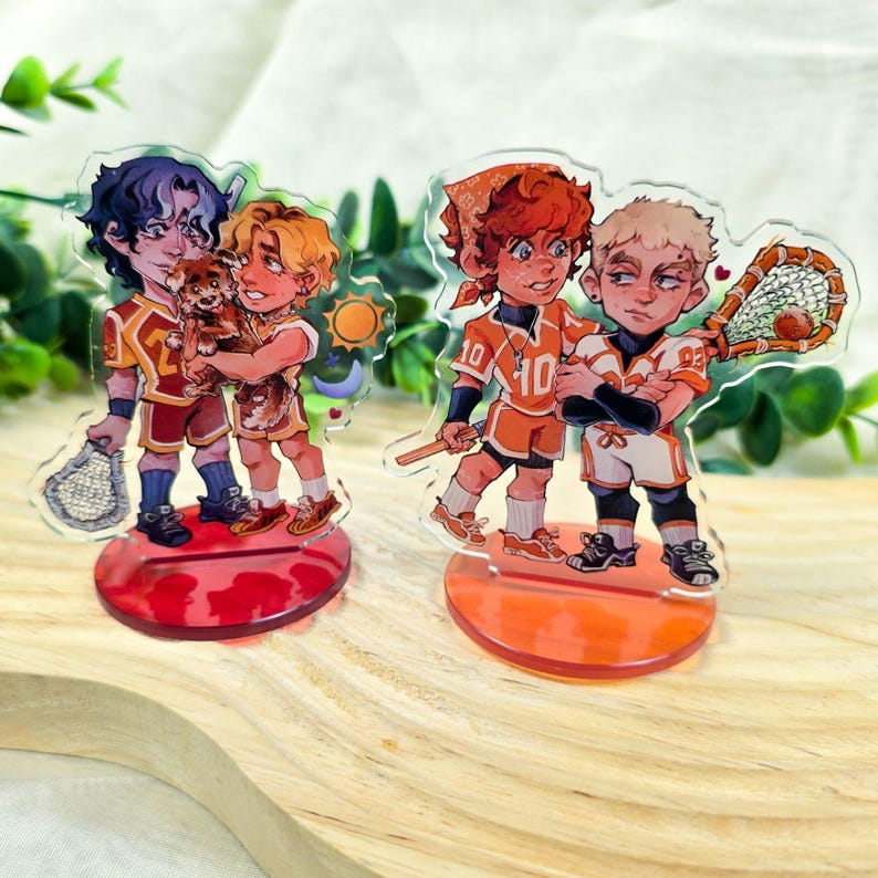 Preview image of a mini standees set of All for the game book characters Neil Jostein, Andrew Minyard, Jean Moreau and Jeremy know, by pairs: Andreil and Jerejean.