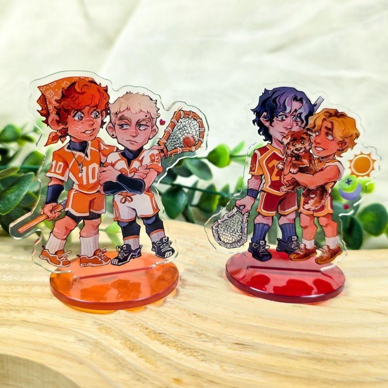 Preview image of a mini standees set of All for the game book characters Neil Jostein, Andrew Minyard, Jean Moreau and Jeremy know, by pairs: Andreil and Jerejean.
