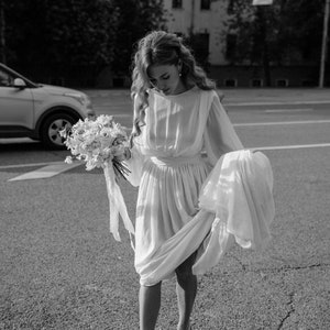 Modest Wedding Dress Long Sleeves Bridal Gown Open Back Wedding Dress Long Train Wedding Dress Simple Wedding Dress Airy Dress image 2