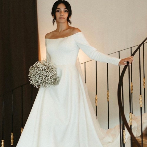 Off Shoulder Unique Wedding Dress Chiffon A-line Bridal Gown | Etsy Canada
