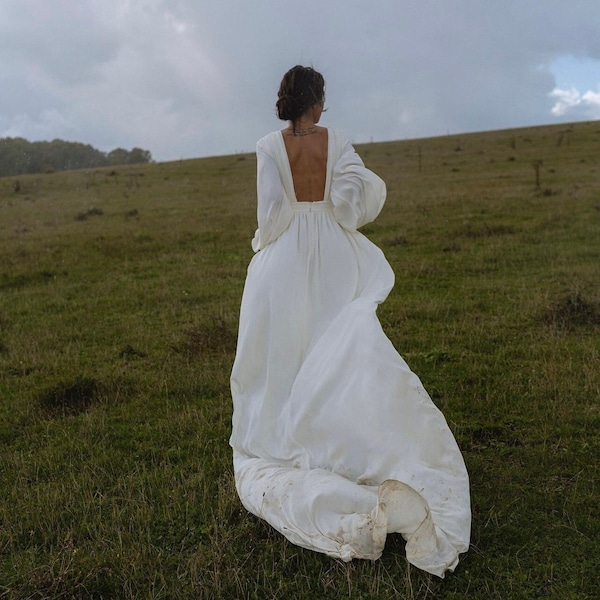 Vestido de novia aireado / Vestido de novia de gasa / Vestido de novia moderno simple /