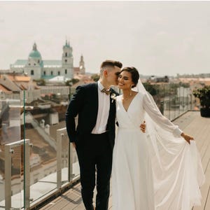 Chiffon Wedding Dress | Romantic Wedding Dress | Long sleeves Wedding Dress | Bridal Dress | Rustic Wedding Dress | Simple Wedding dress