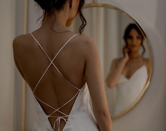 Open Back Wedding Dress | Satin Wedding Dress | small train dress | Modern Wedding Dress | Minimalist Wedding Dress | elegant gown