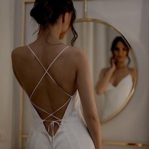 Open Back Wedding Dress | Satin Wedding Dress | small train dress | Modern Wedding Dress | Minimalist Wedding Dress | elegant gown