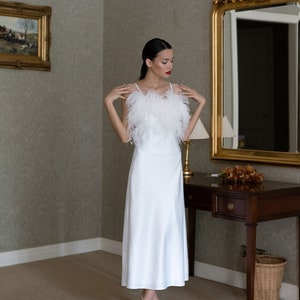 Midi wedding Dress|  Feathers wedding dress | Reception Dress | Elegant Dress| Straps Wedding Dress | Satin Dress | off-the-shoulder dress