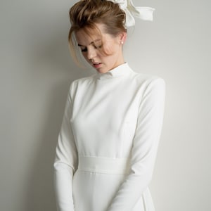 Long Sleeve Wedding Dress | Long Train Wedding Dress | Church wedding dress | A-Line Skirt | Crepe Bridal Gown | modest wedding dress
