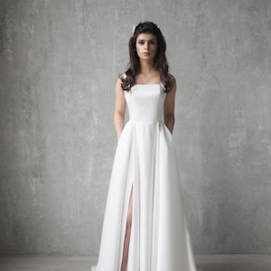 Floor Length Wedding Dress | Sleeveless Bridal Gown | Wedding Dress with pockets | Satin Wedding Dress | Stylish bridal gown