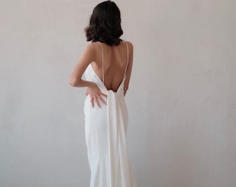 Mermaid Wedding Dress|Open Back Wedding Dress|Long Train Dress | Minimalist Bridal Gown | Simple Wedding Dress | Evening Dress|Elegant Dress