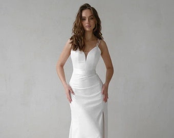 Maxi Wedding Dress | Floor Length Wedding Dress | Sleeveless Wedding dress | Accented Waistline dress | Off White dress| Slit On The Skirt