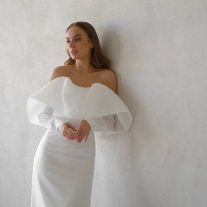 Off The Shoulder Wedding Dress With Detachable Sleeves Wedding Dress With A Slit Floor Length Wedding Dress Maxi Dress image 1