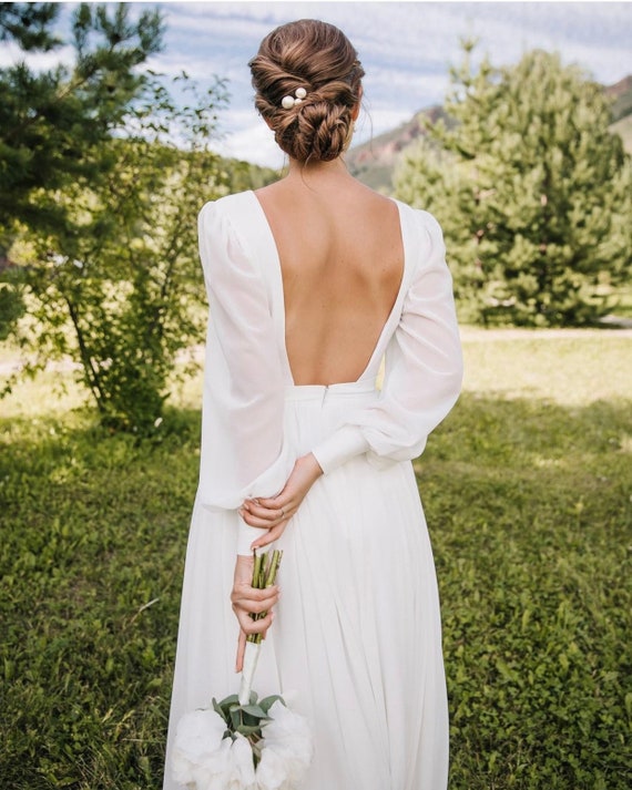 長袖ウェディングドレス | オープンバックウェディングドレス | ロング  