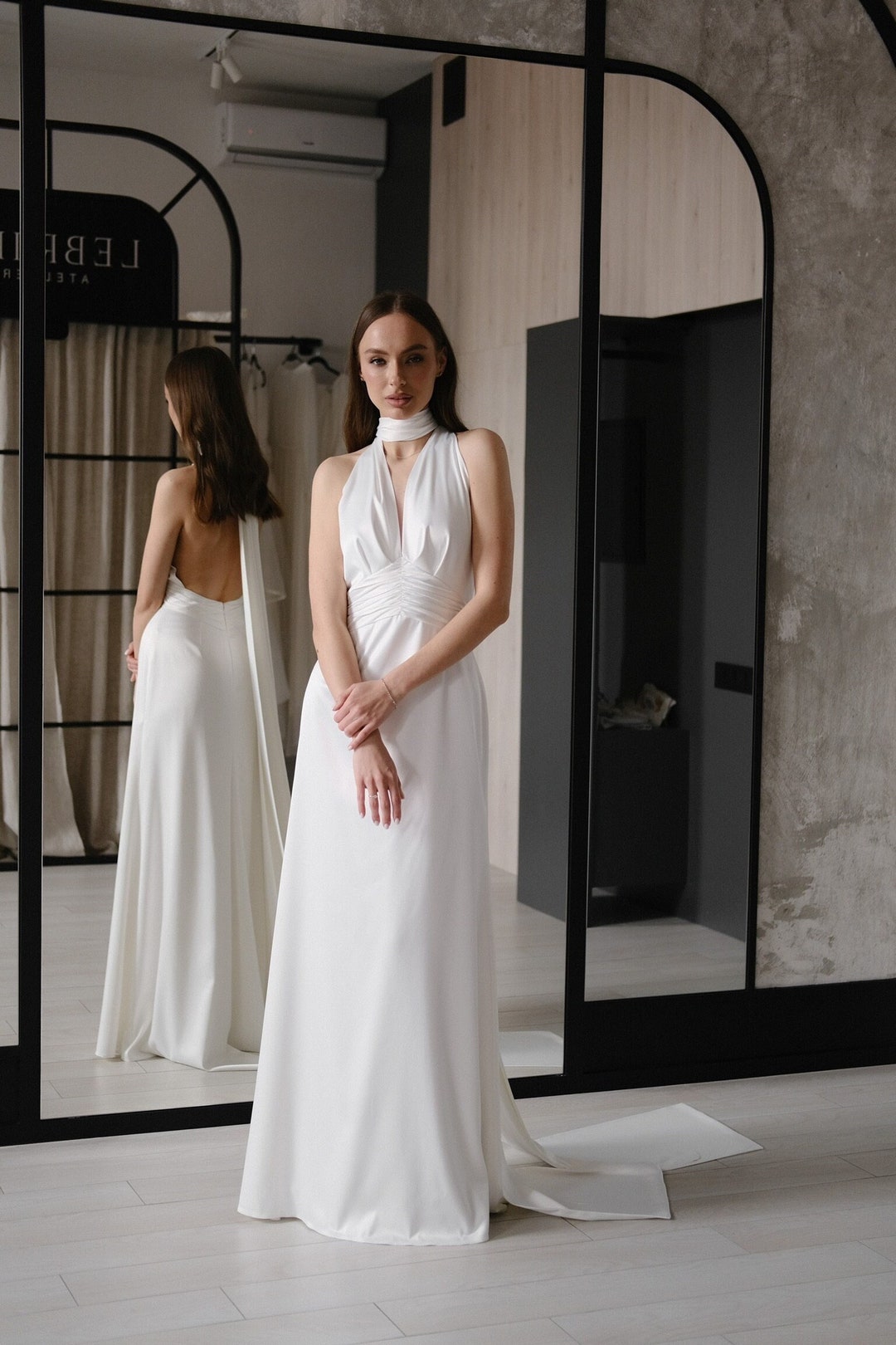 Open Back High Neck Sleeveless Lace  Wedding Dress With Train, Bridals Dress, WD0258