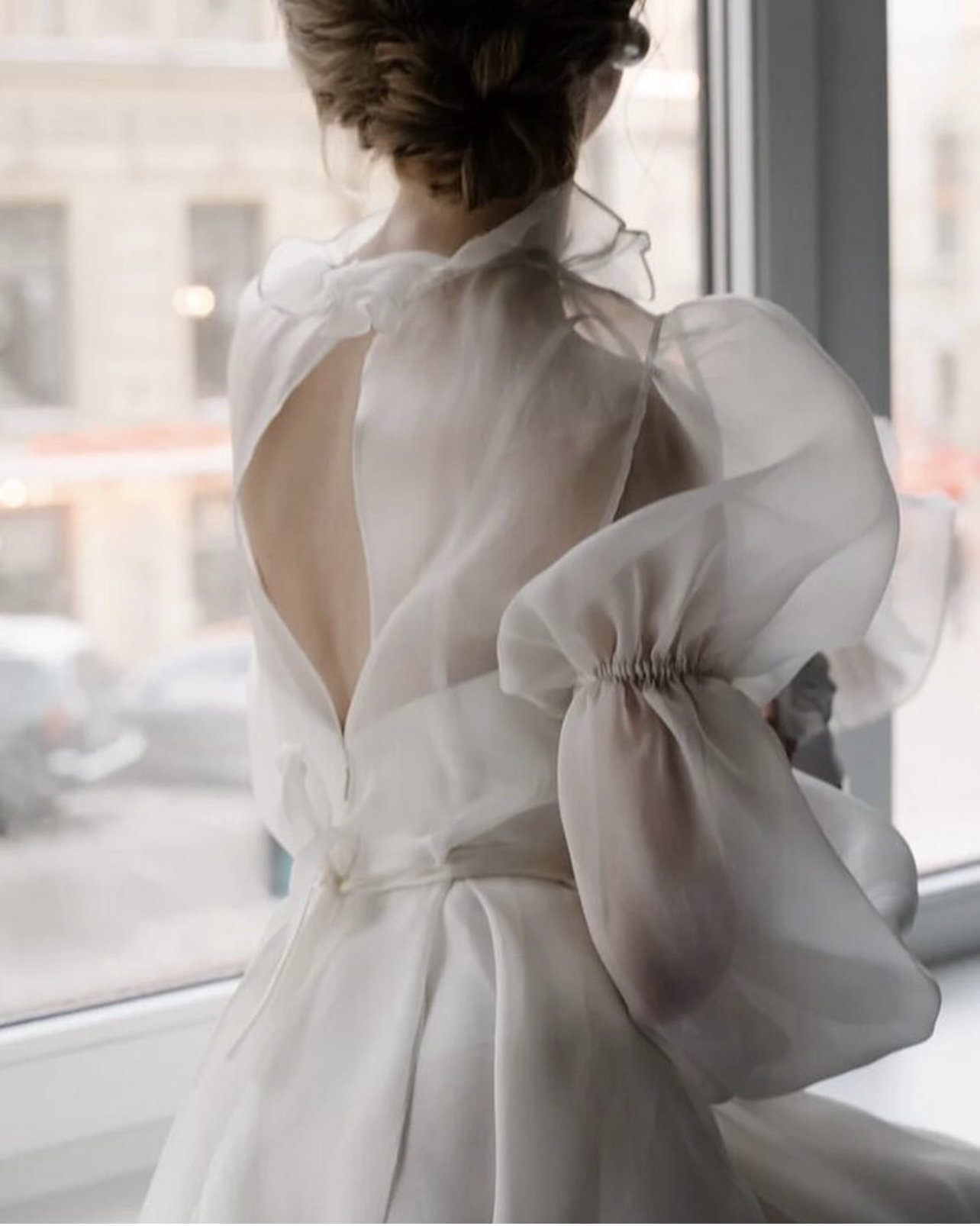 Silk Organza Wedding Dress With Puff Sleeves Long Sleeve | Etsy