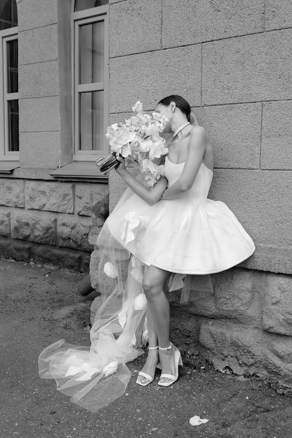 Mini Wedding Dress off the Shoulder Wedding Dress Modern Wedding Dress  Strapless Bridal Gown Ivory Wedding Dress Bridal Gown 