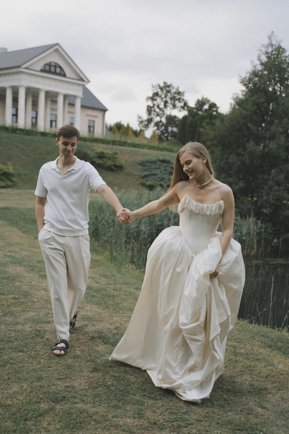 Taffeta Wedding Dress | Sleeveless Wedding Dress With Drop Waistline |  Ivory Stylish Gown | Puff Skirt Wedding Dress | Draped Corset Gown - Etsy
