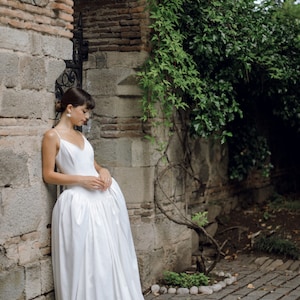 Ethereal Elegance Bohemian Wedding Dress with Flowing Maxi Skirt, Thin Straps in unique style, beautiful flare, and Deep Neckline image 3