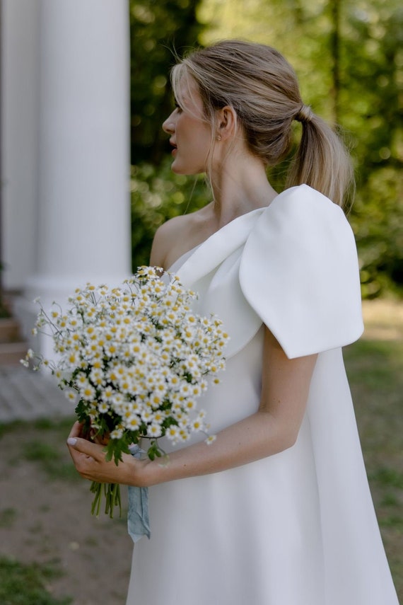 one shoulder organza wedding dress Organza A-line wedding dress with one-shoulder strap
