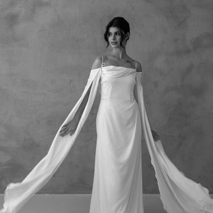 Open back wedding dress Long sleeves bridal gown Off the shoulder wedding dress Ivory dress Silk wedding dress Romantic gown image 4