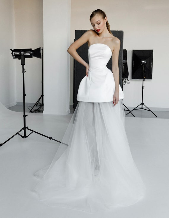 Mini Dress With Detachable Tulle Skirt Corset Dress Satin Mini