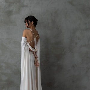 Open back wedding dress Long sleeves bridal gown Off the shoulder wedding dress Ivory dress Silk wedding dress Romantic gown image 8