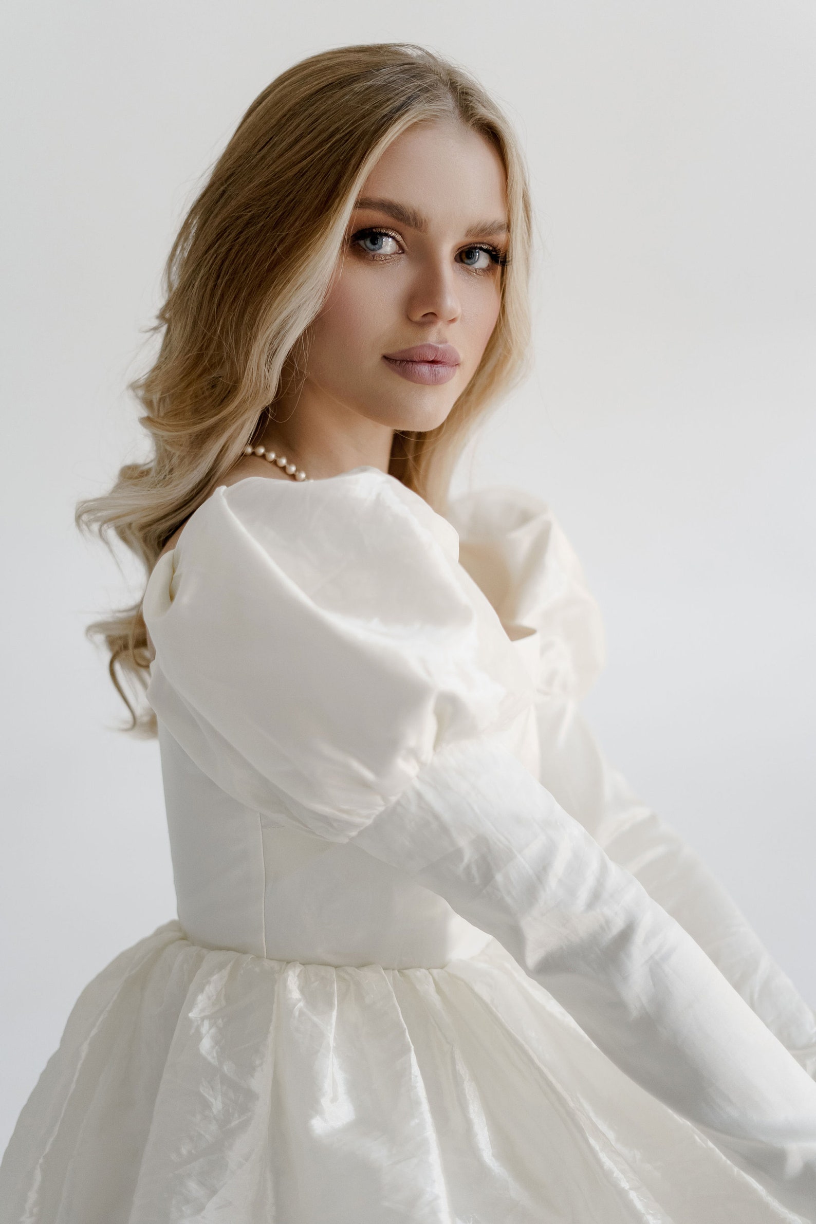 Mini Wedding Dress Long Sleeves Taffeta Bridal Gown High Etsy