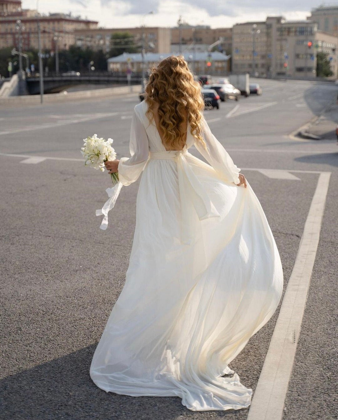 Beach Wedding Dress,a-line Bridal Gown With Long Train, Chiffon