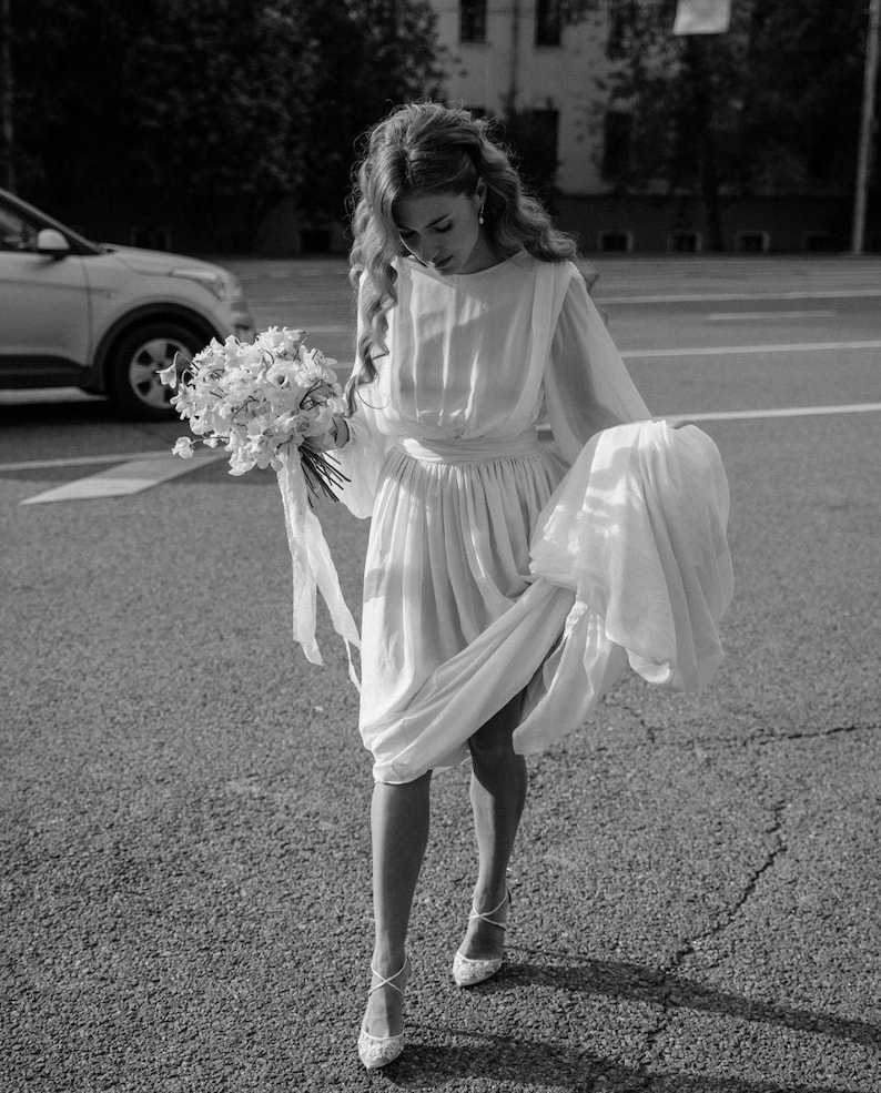 Modest Wedding Dress Long Sleeves Bridal Gown Open Back Wedding Dress Long Train Wedding Dress Simple Wedding Dress Airy Dress image 2