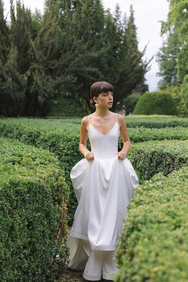 Ethereal Elegance Bohemian Wedding Dress with Flowing Maxi Skirt, Thin Straps in unique style, beautiful flare, and Deep Neckline image 7