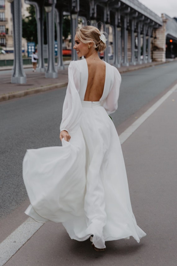 Chiffon Wedding Dress by BeTwins | White Chiffon Dress Long