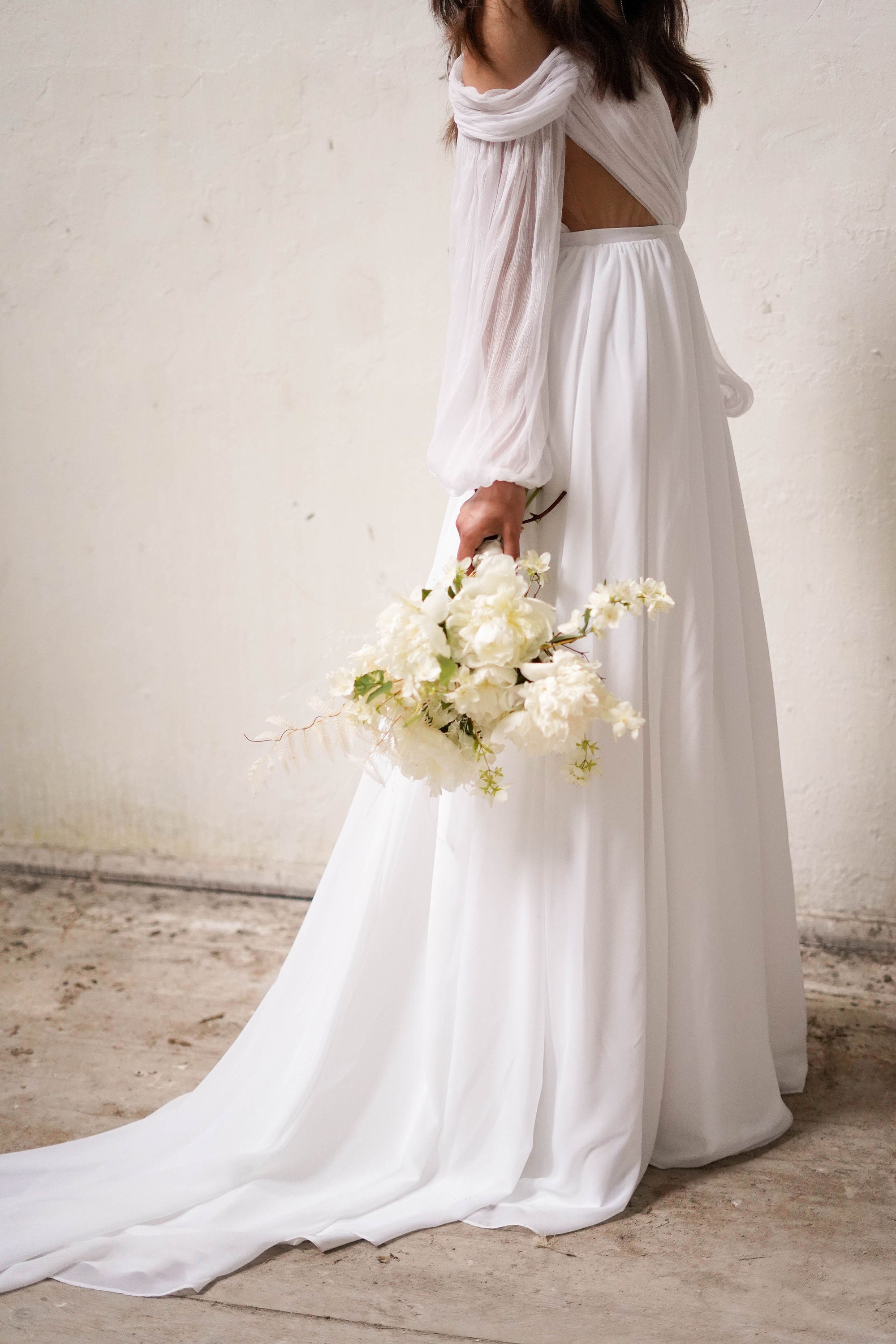 Off Shoulder Unique Wedding Dress Chiffon A-line Bridal Gown | Etsy Canada