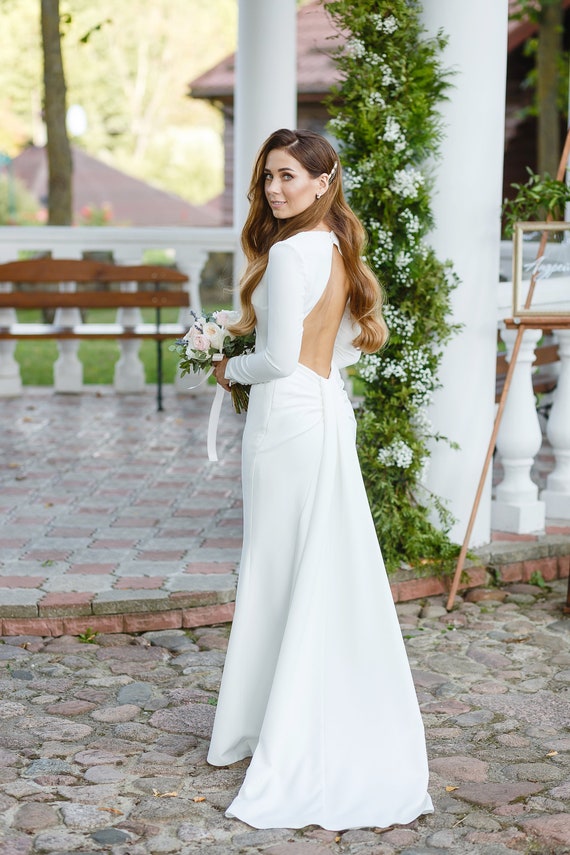 long sleeve open back wedding dress