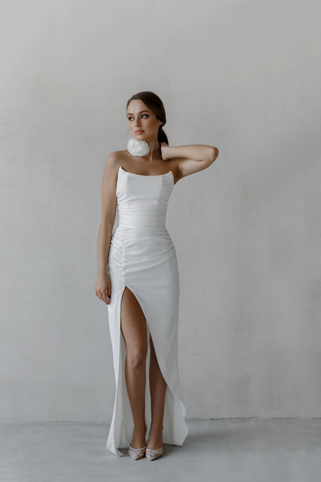Floor Length Wedding Dress Off-the Shoulder Dress Crepe Wedding Dress ...