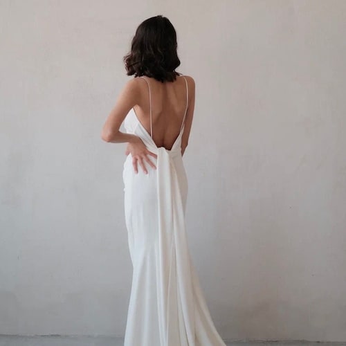 Mermaid Wedding Dress With Open Back Thin Straps Long Ties - Etsy
