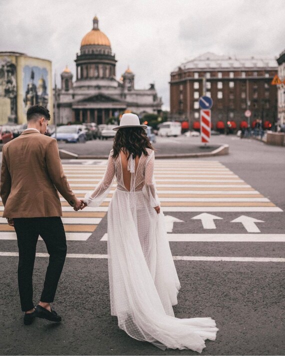 Polka Dot Wedding Dress Long Sleeve 