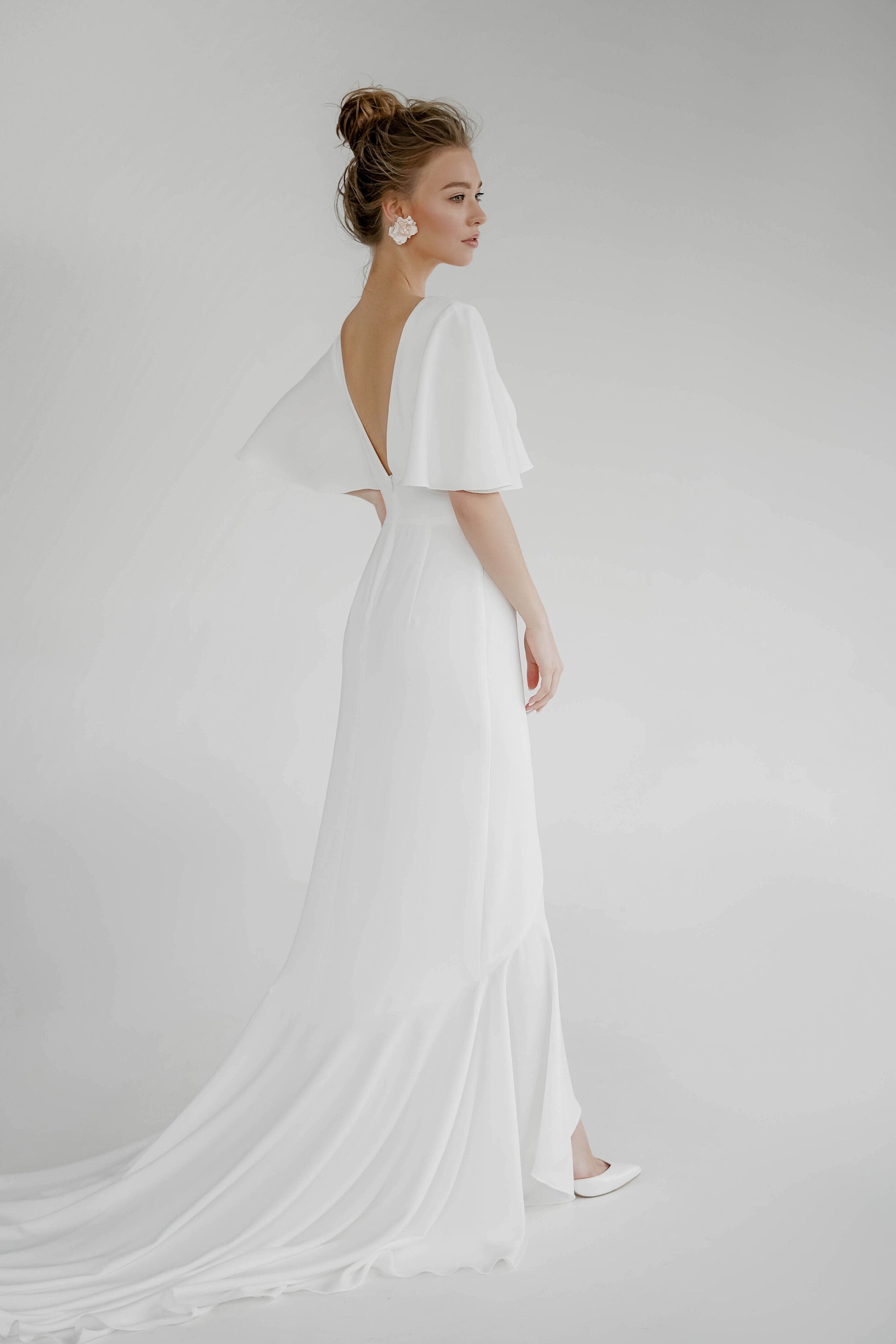 Romantic Crepe Wedding Gown Modern Silhouette Deep | Etsy