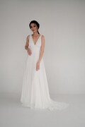Simple Wedding Dress | Chiffon Bridal Gown , Deep V-neck Wedding Dress, Open Back A-Line Silhouette | Draped Corset | Off-White Color product logo