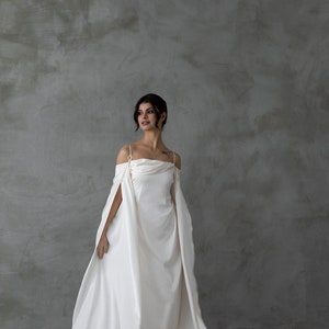 Open back wedding dress Long sleeves bridal gown Off the shoulder wedding dress Ivory dress Silk wedding dress Romantic gown image 7