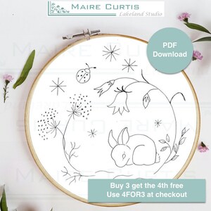 PDF Spring Bunny Embroidery Design.  Hoop art design