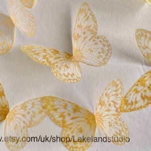 Hand printed silk organza butterflies in sunflower yellow