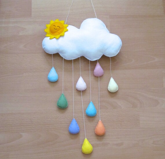 Cloud and Raindrop Wall Hanging Hanging Mobile. Etsy UK